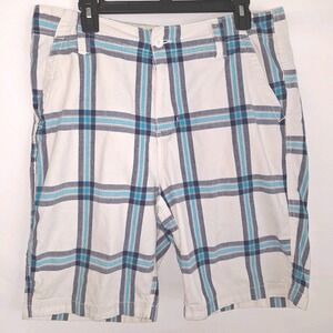 Roebuck‎ & Co. Plaid Flat Front Bermuda Shorts Multicolor Blue Size 34 Tartan